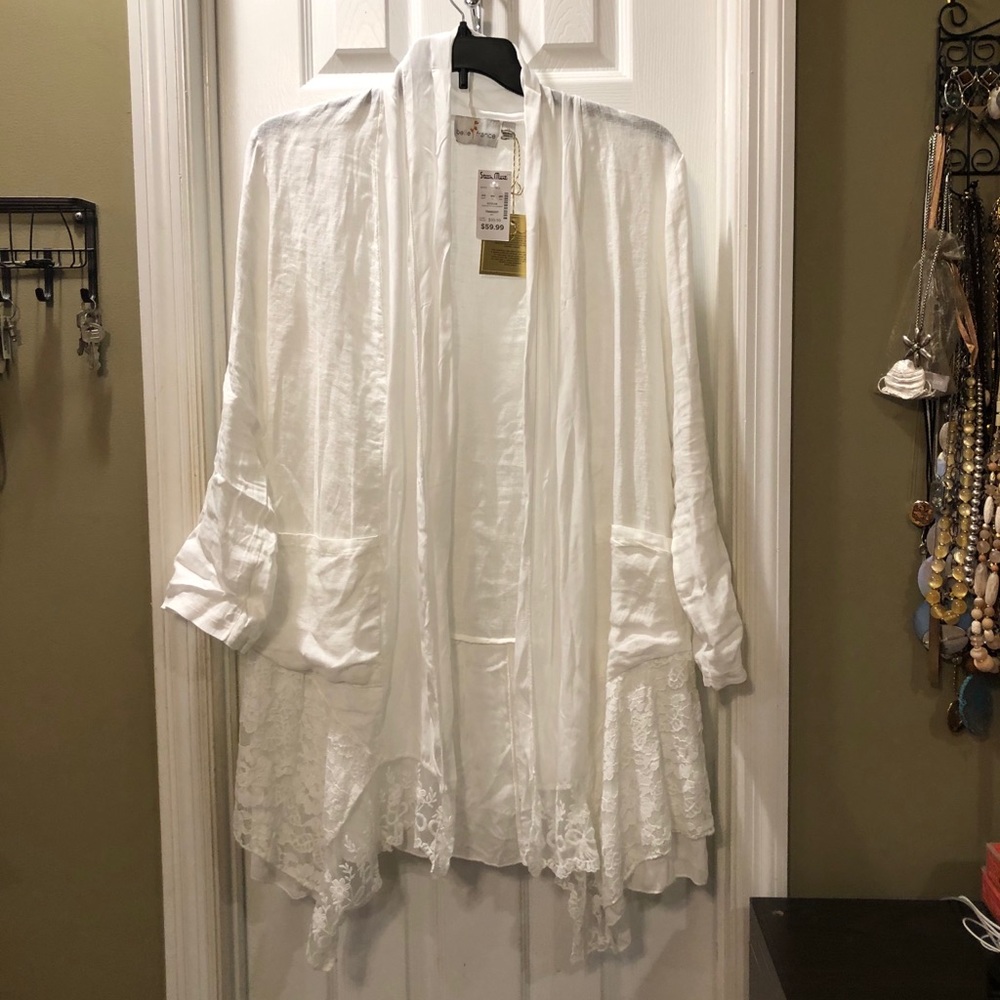 White linen/lace coverup